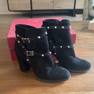 Valentino Garavani Black Suede Studded Heeled Boots